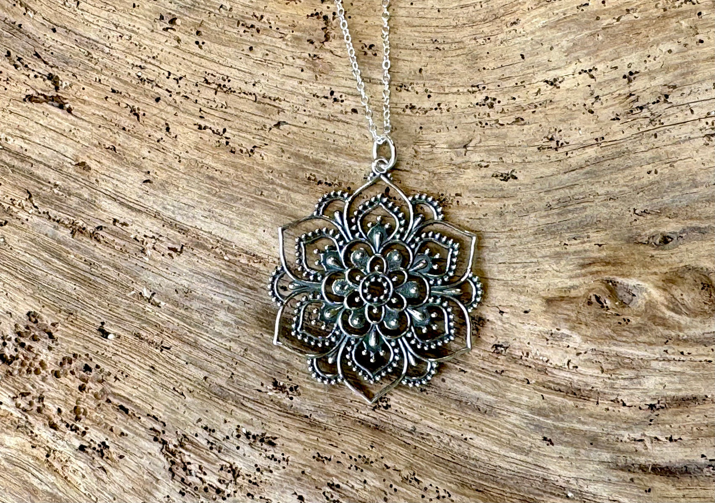 Sterling Silver Lotus Mandala Necklace