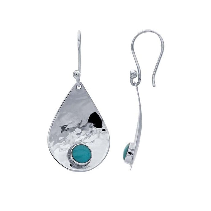 Sterling Silver Hammered Tear Drop Turquoise Earrings