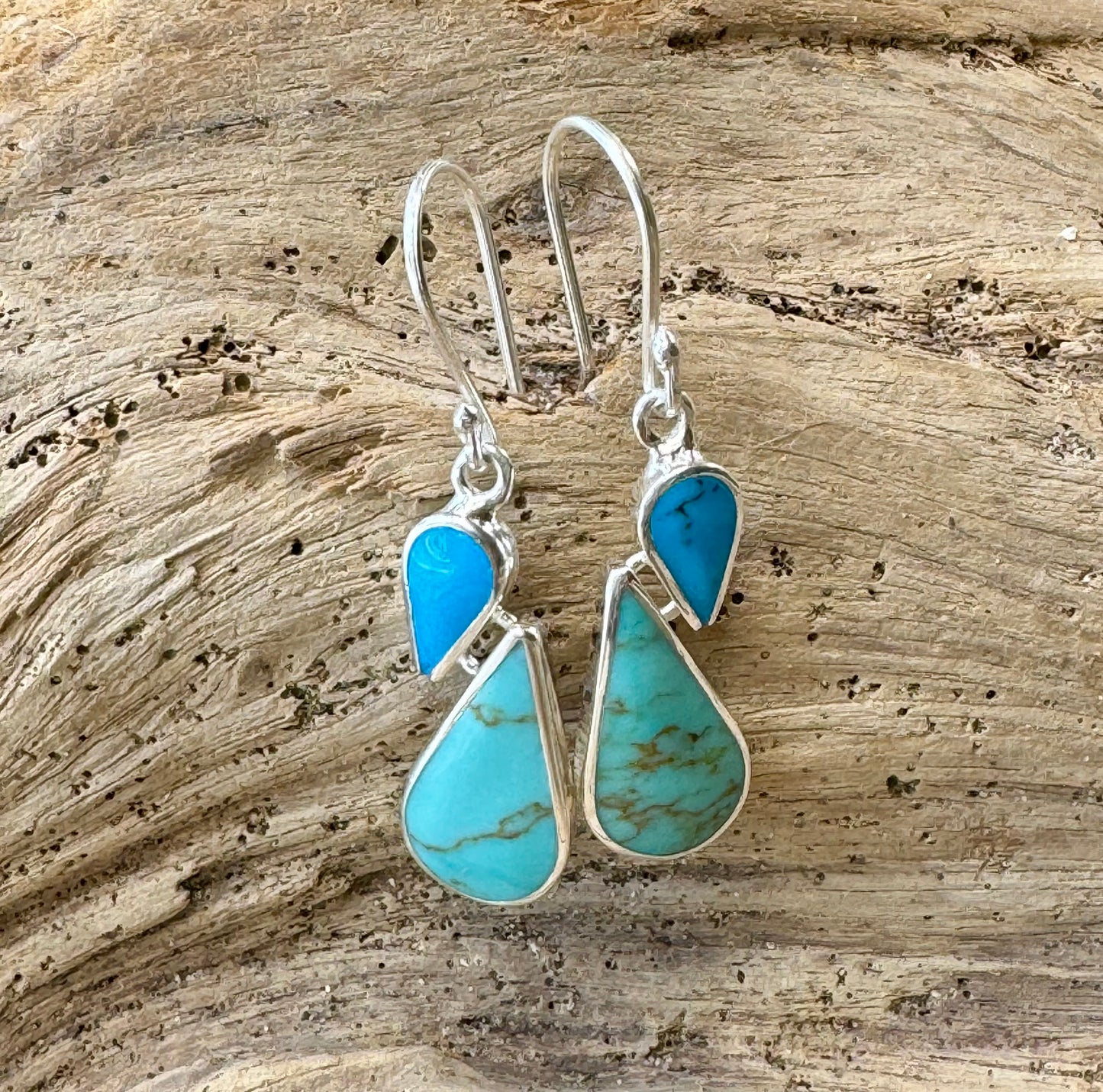 Sterling Silver & Double Turquoise Drop Earrings