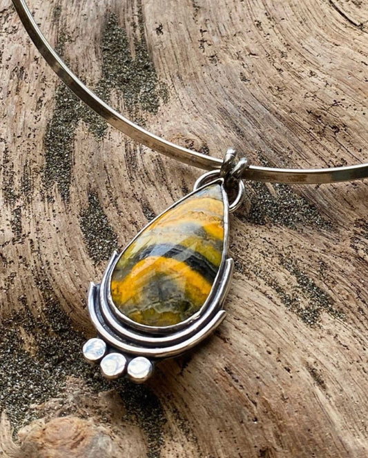 Bumble Bee Jasper and Sterling Silver Pendant