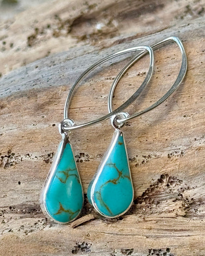 Serling Silver & Pear Shaped Turquoise Earrings