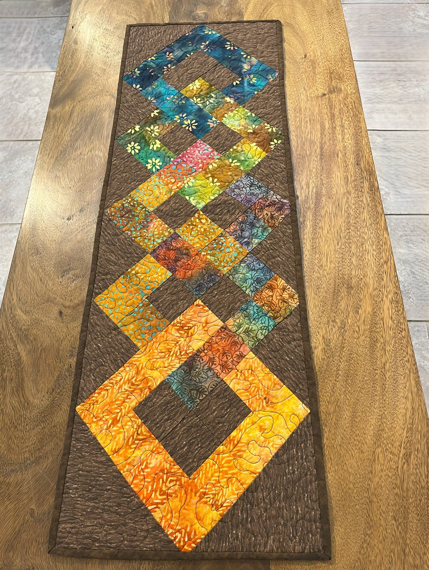 Batik Interlocking Squares, warm brown tones