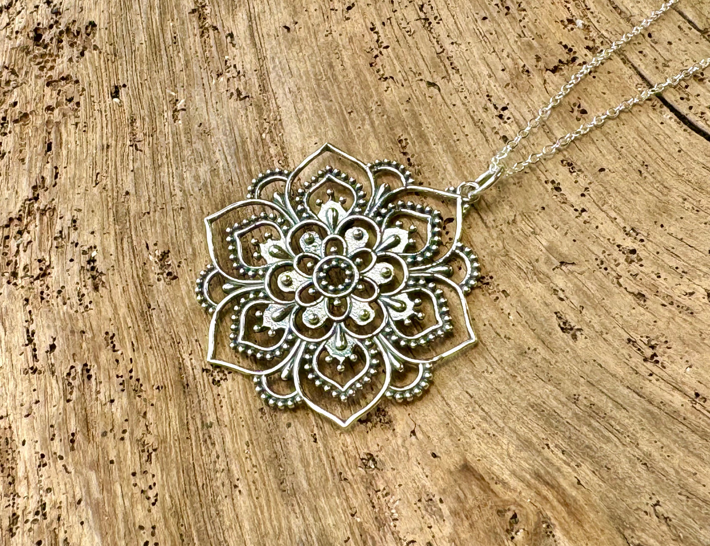 Sterling Silver Lotus Mandala Necklace