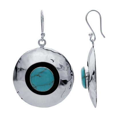 Sterling Silver Hammered Round Turquoise Earrings