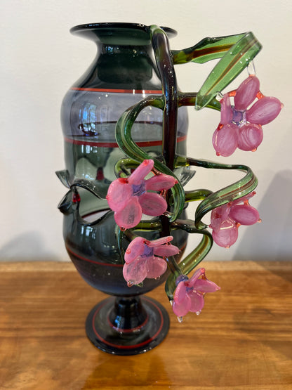 Glass Vase, Black Flame Work