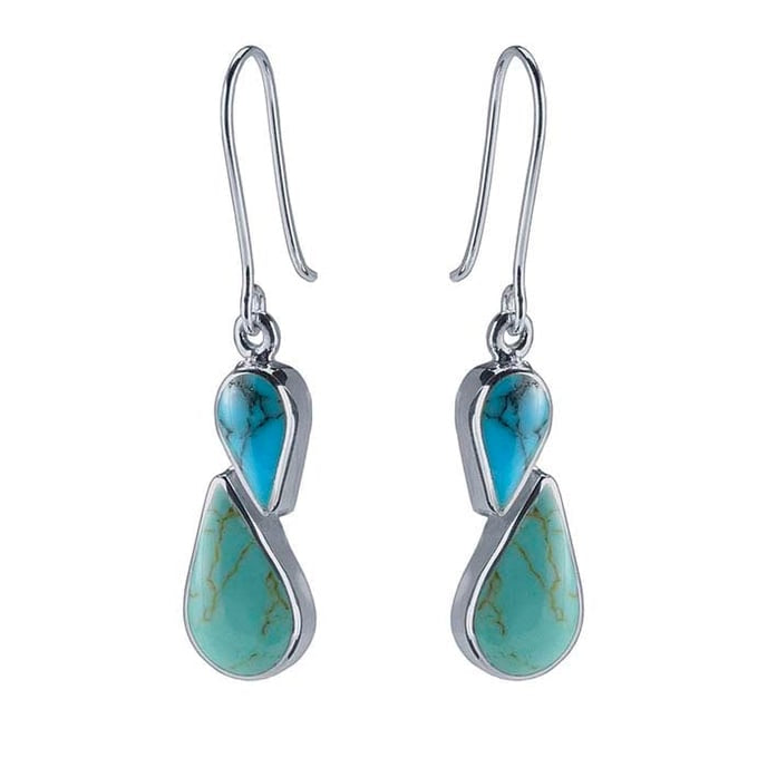 Sterling Silver & Double Turquoise Drop Earrings