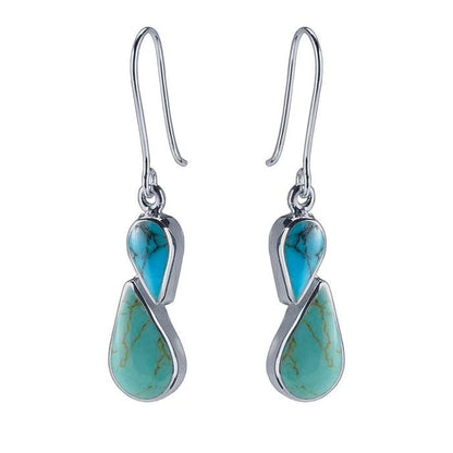 Sterling Silver & Double Turquoise Drop Earrings