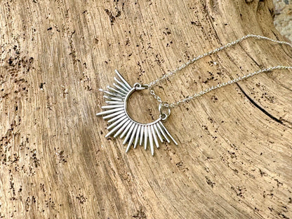 Sterling Silver Half Sunburst Pendant