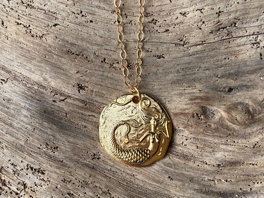 Mermaid Gold Medallion Necklace