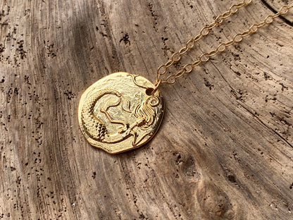 Mermaid Gold Medallion Necklace