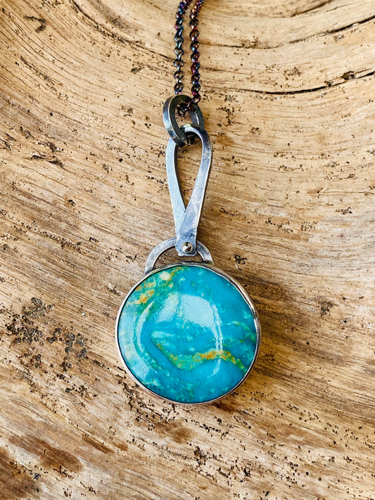 High Grade Kingman Turquoise in Sterling Silver Pendant