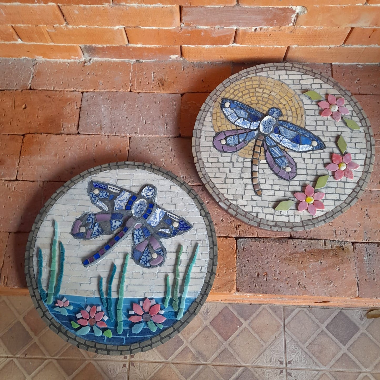 Mosaic Dragonflies with Moon Wall Plaques