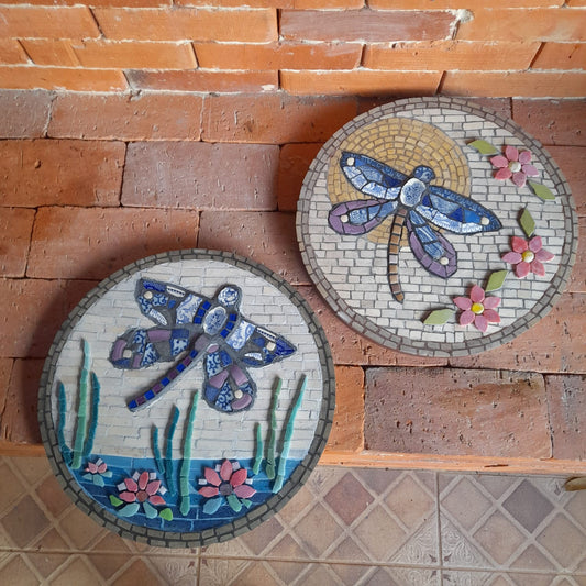 Mosaic Dragonflies with Moon Wall Plaques