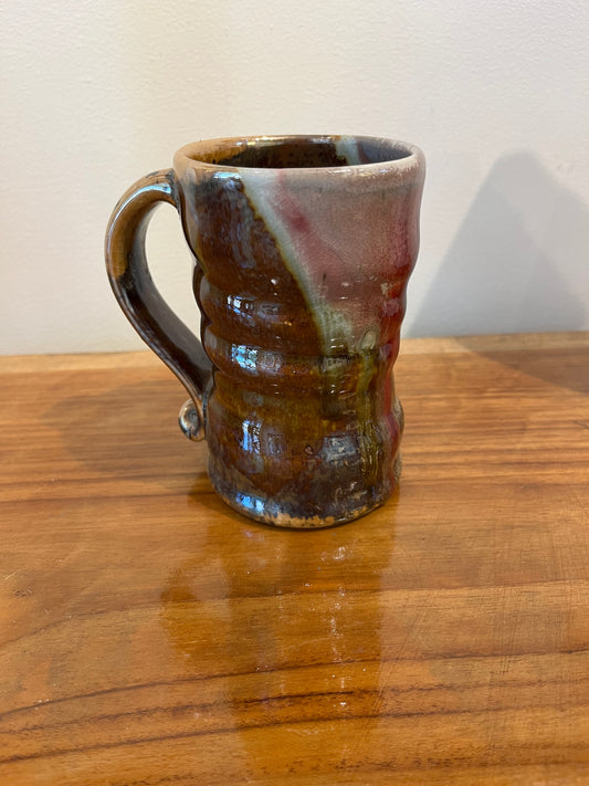 Brown and Burgundy Glazed Pottery Mug